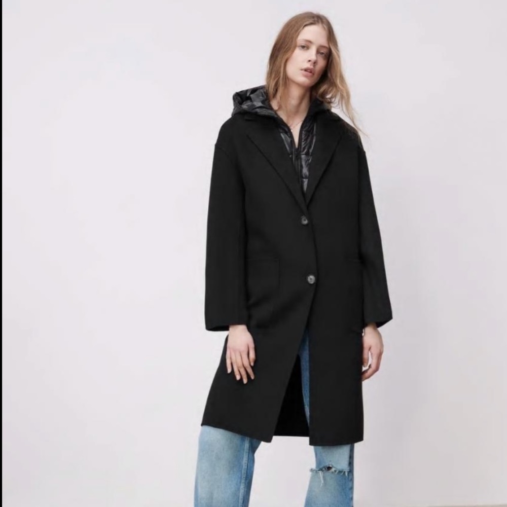Zara 2 in 1 Wool blended detachable quilted vest with hood handmade coat